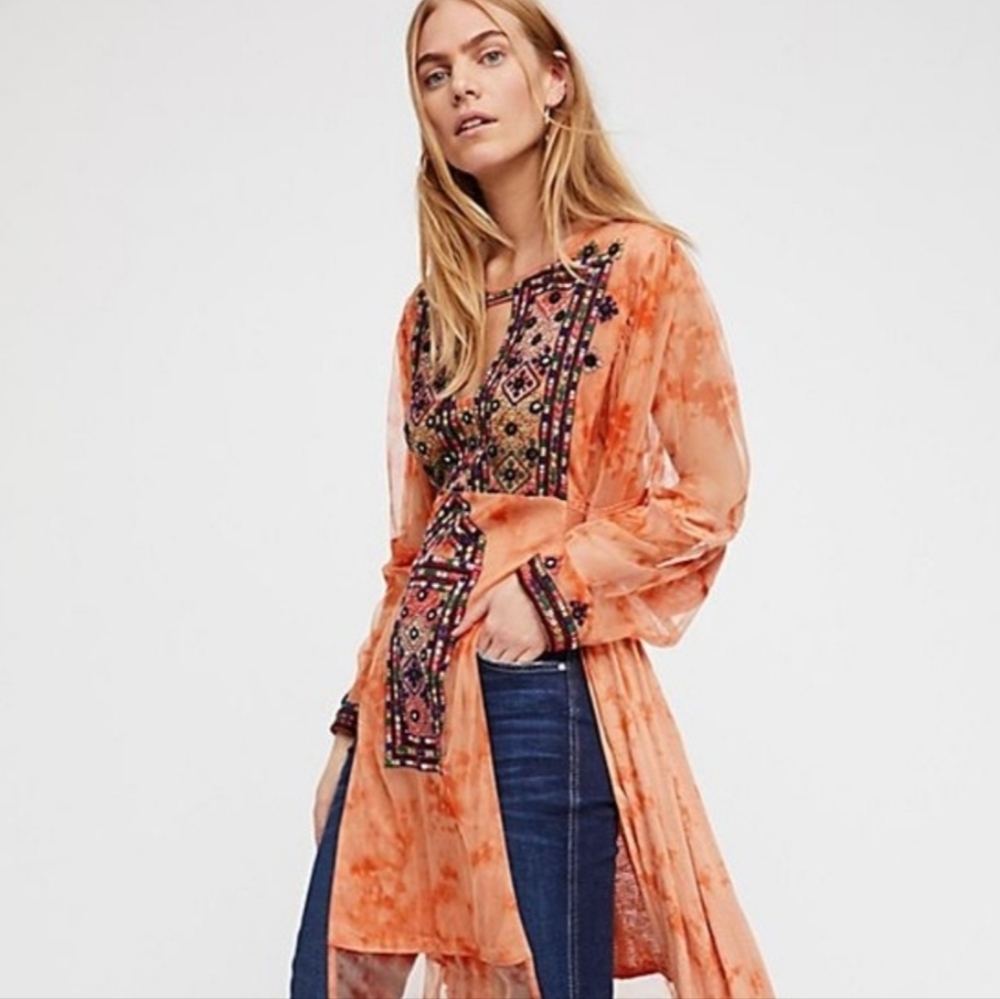 Free People Market Place Tunic Embroidered Maxi Boho